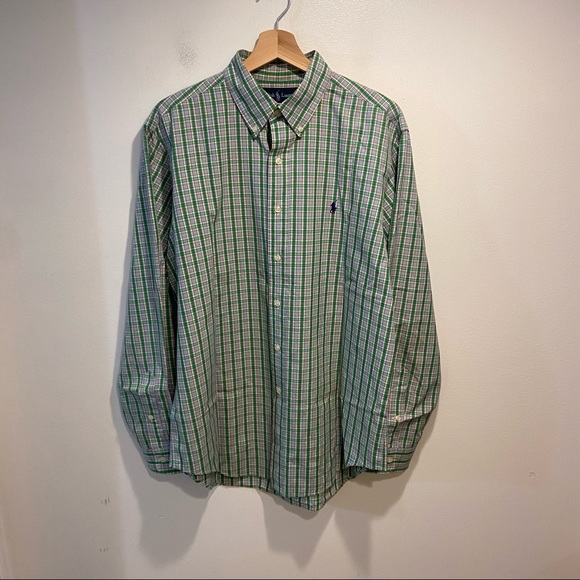 Ralph Lauren Men’s Classic Fit Long Sleeve Button Down Green Plaid Shirt L - XL - Picture 2 of 7